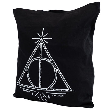 Black-White - Side - Harry Potter Deathly Hallows Canvas Tote Bag