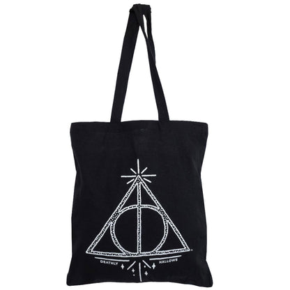 Black-White - Front - Harry Potter Deathly Hallows Canvas Tote Bag