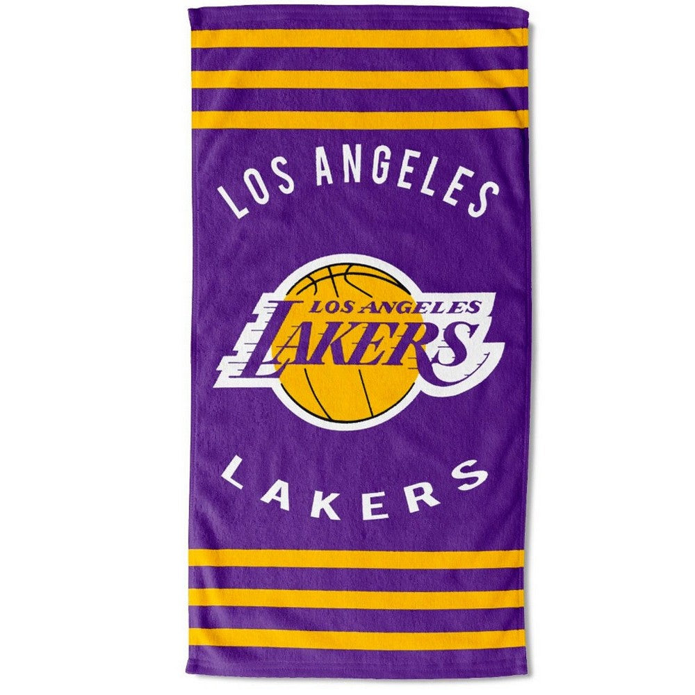 Purple-Gold-Black - Back - Los Angeles Lakers Stripe Beach Towel