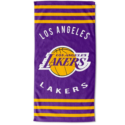 Purple-Gold-Black - Back - Los Angeles Lakers Stripe Beach Towel