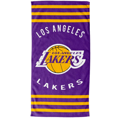 Purple-Gold-Black - Front - Los Angeles Lakers Stripe Beach Towel
