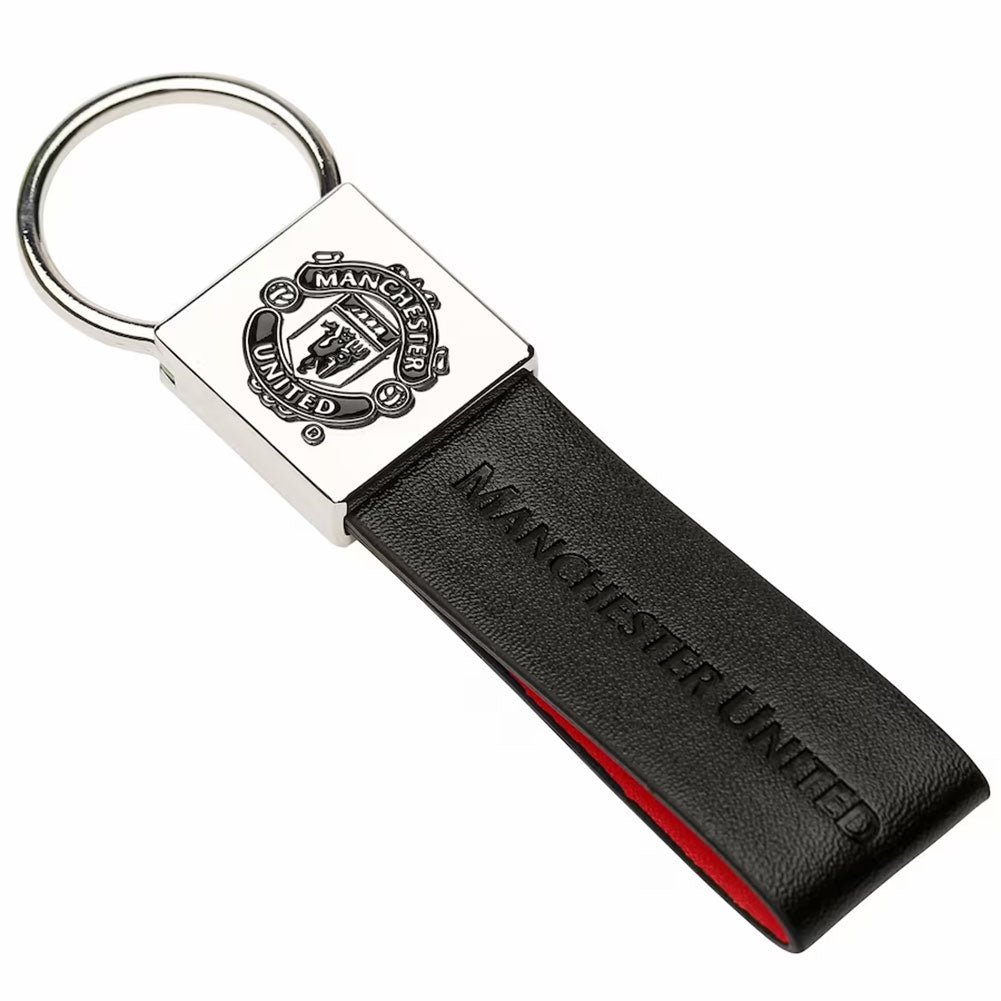 Black - Front - Manchester United FC Faux Leather Keyring
