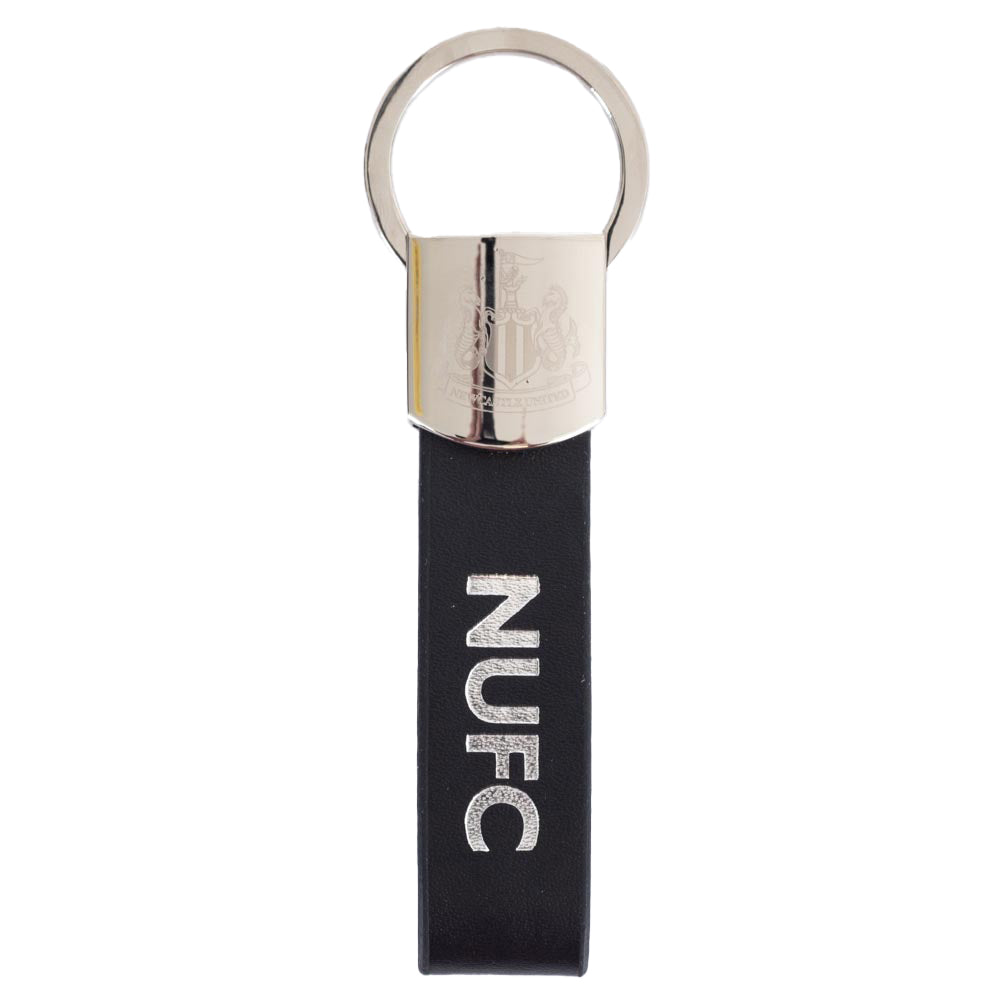 Black-White-Silver - Back - Newcastle United FC Crest Leather Strap Keyring