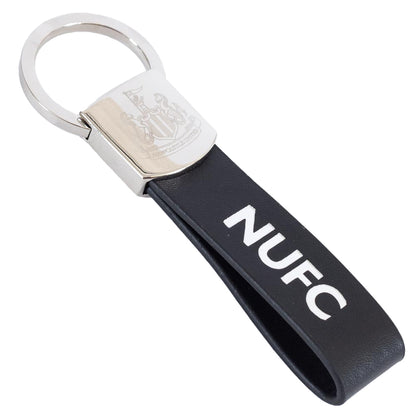Black-White-Silver - Front - Newcastle United FC Crest Leather Strap Keyring