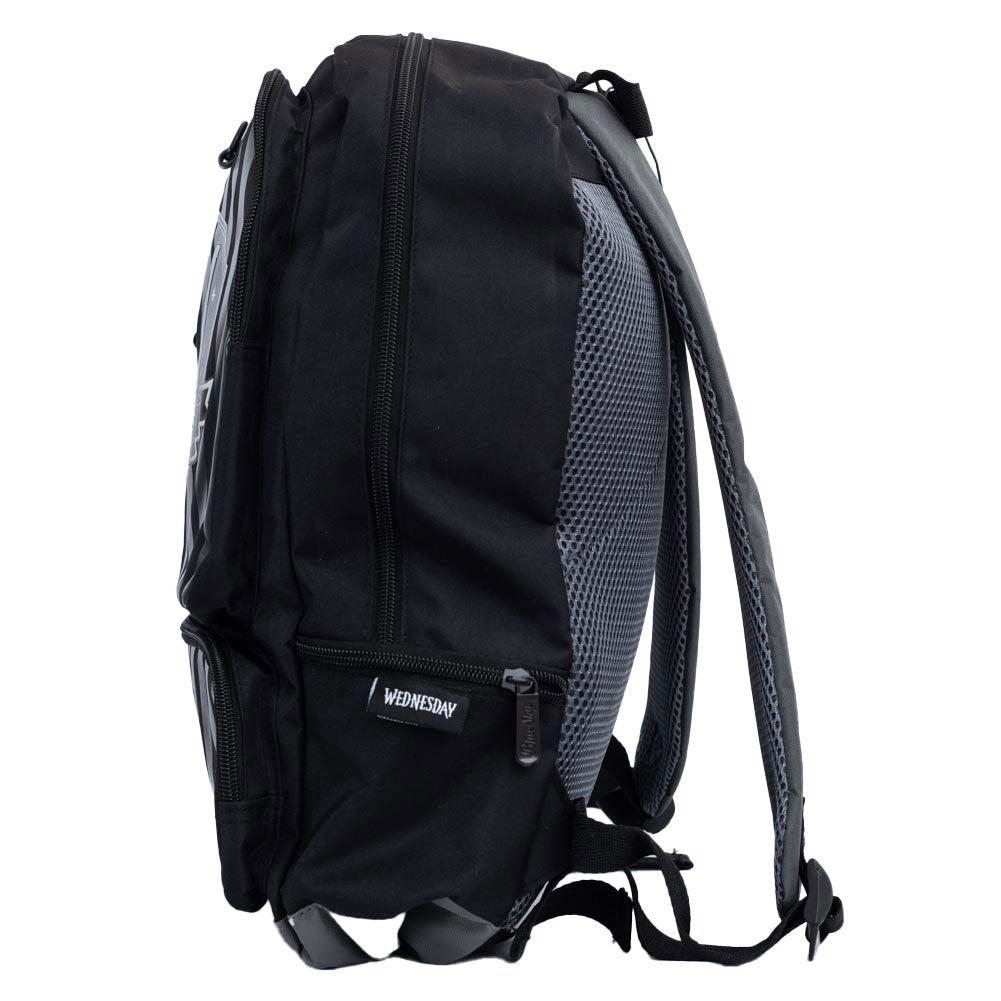 Black-Silver-White - Back - Wednesday Nevermore Premium Backpack