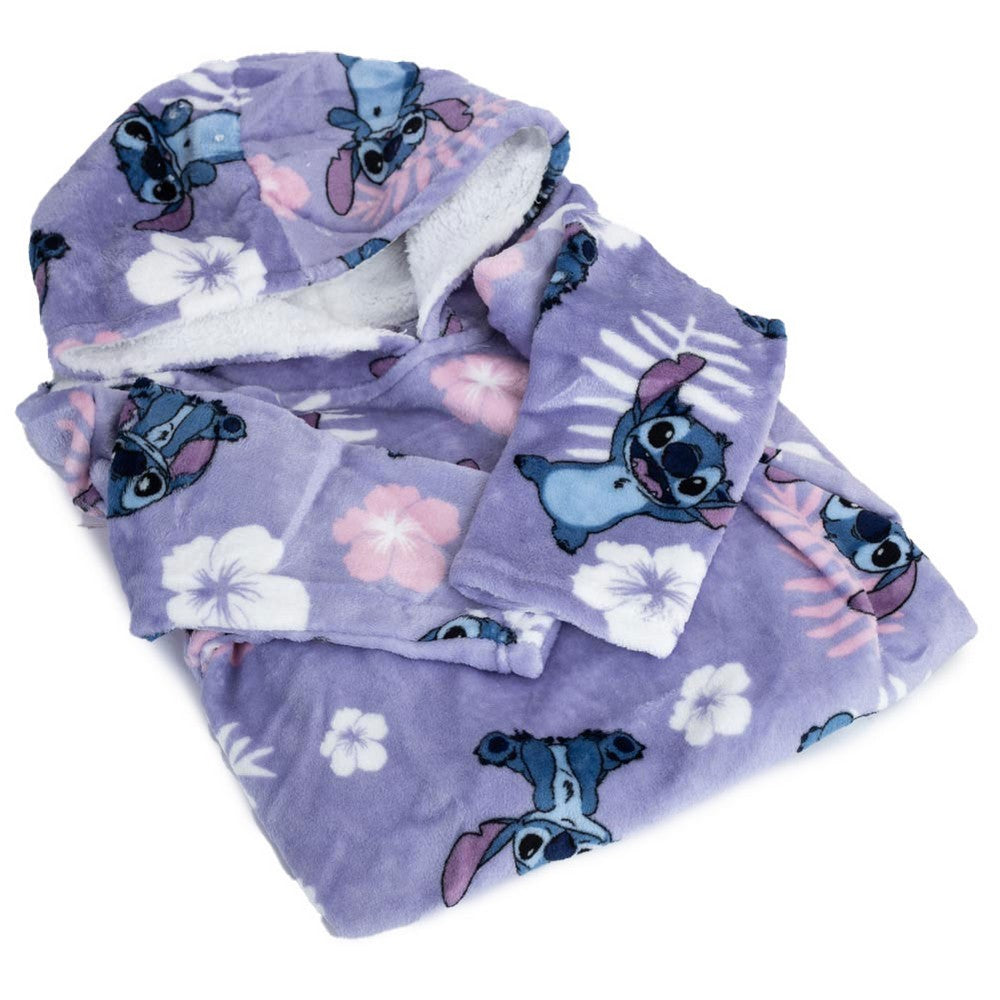 Purple - Back - Lilo & Stitch Childrens-Kids Flowers Hoodie Blanket