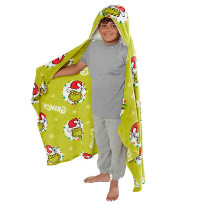 Green-Red-White - Back - The Grinch Childrens-Kids Hoodie Blanket