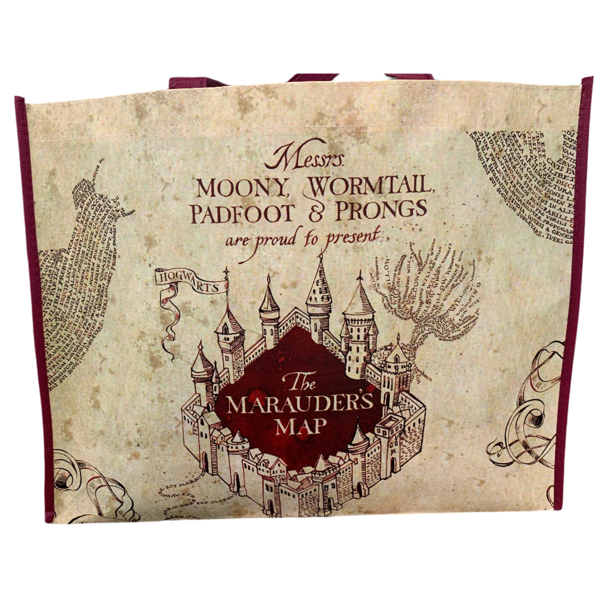 Cream-Maroon - Side - Harry Potter Marauders Map Reusable Shopper