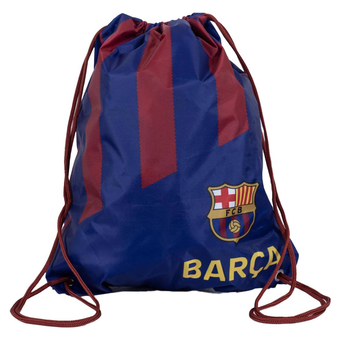 Burgundy-Blue-Gold - Front - FC Barcelona Stripe Drawstring Bag