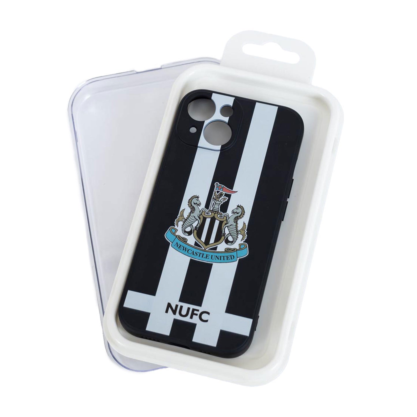 Black-White - Side - Newcastle United FC iPhone 15 Compatible Silicone Striped Phone Case