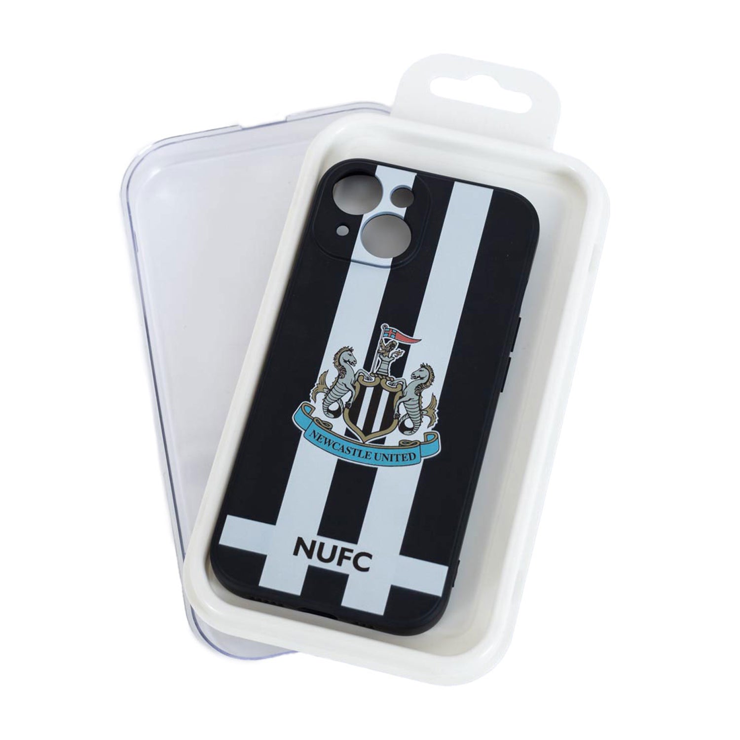 Black-White - Side - Newcastle United FC iPhone 15 Compatible Silicone Striped Phone Case