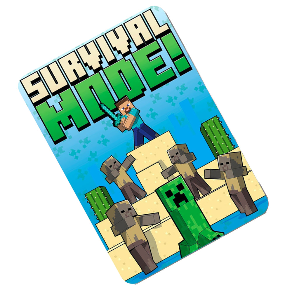 Bright Blue-Green-Yellow - Back - Minecraft Survival Mode Fleece Blanket