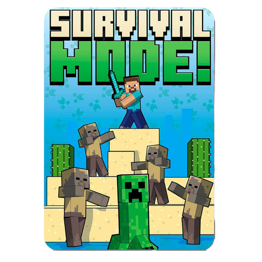 Bright Blue-Green-Yellow - Front - Minecraft Survival Mode Fleece Blanket