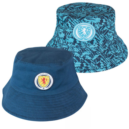 Sky Blue-Navy - Side - Scottish FA Unisex Adult Reversible Bucket Hat