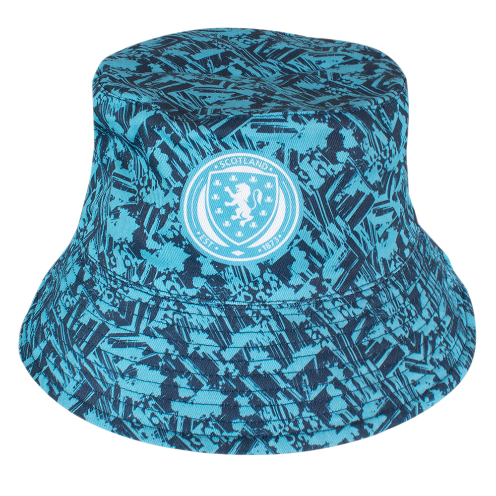 Sky Blue-Navy - Front - Scottish FA Unisex Adult Reversible Bucket Hat