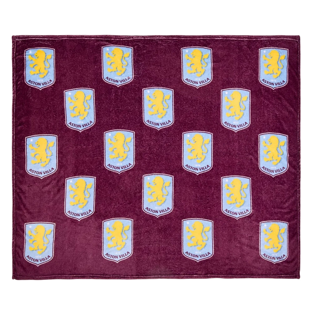 Claret-Sky Blue - Front - Aston Villa FC Fleece Multi Crest Blanket