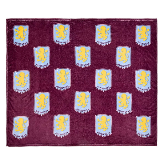 Claret-Sky Blue - Front - Aston Villa FC Fleece Multi Crest Blanket