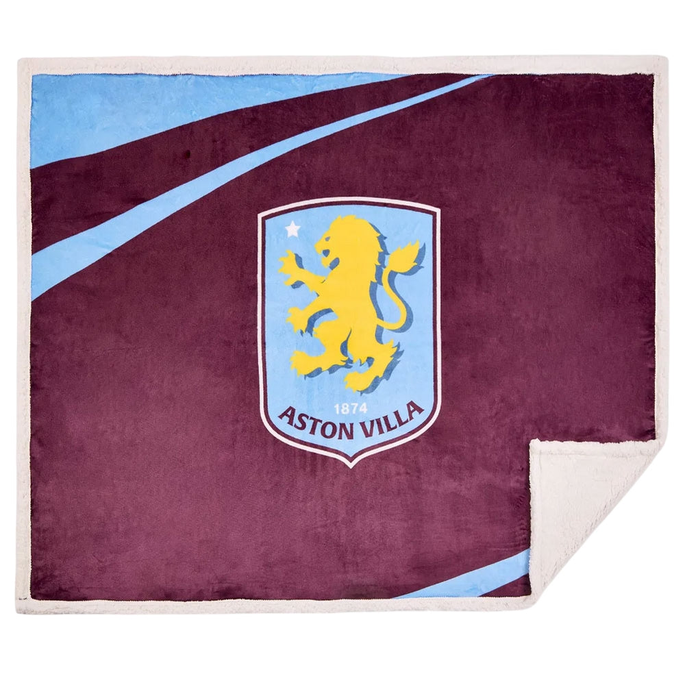 Claret-Sky Blue-White - Front - Aston Villa FC Sherpa Fleece Blanket