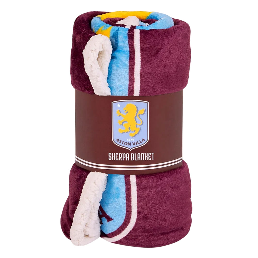 Claret-Sky Blue-White - Side - Aston Villa FC Sherpa Fleece Blanket