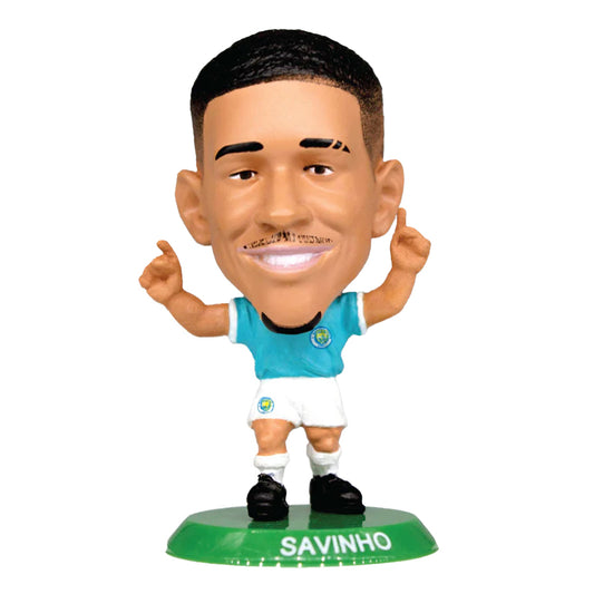 Sky Blue-White - Front - Manchester City FC Savinho SoccerStarz Football Figurine