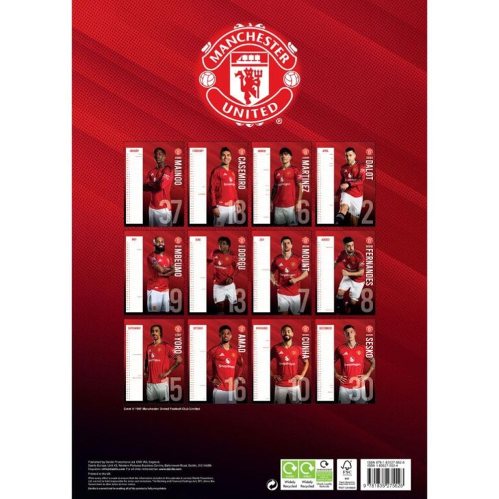 Multicoloured - Back - Manchester United FC 2026 A3 Wall Calendar
