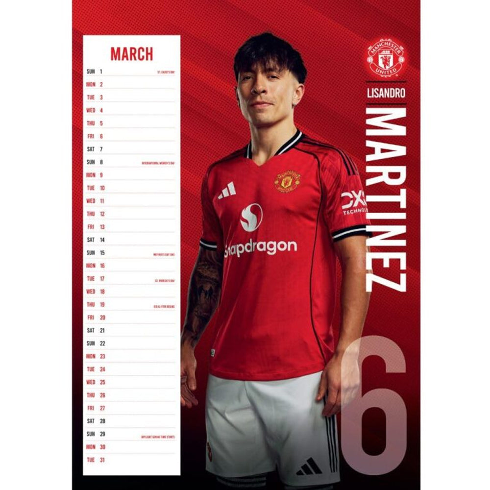 Multicoloured - Side - Manchester United FC 2026 A3 Wall Calendar