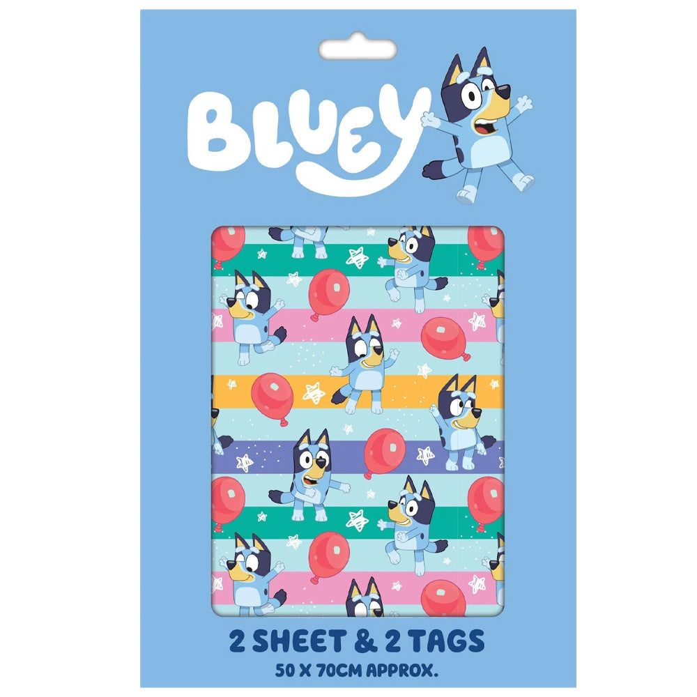 Multicoloured - Side - Bluey Balloon Gift Wrap Sheets