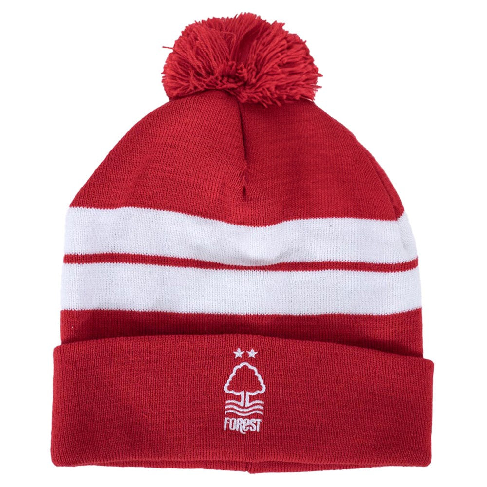 Red-White - Front - Nottingham Forest FC Unisex Adult Bar Knitted Ski Hat