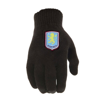 Black-Sky Blue-Claret - Back - Aston Villa FC Childrens-Kids Knitted Gloves