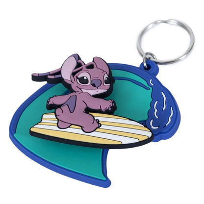 Blue-Pink - Back - Lilo & Stitch Surf PVC Angel Keyring