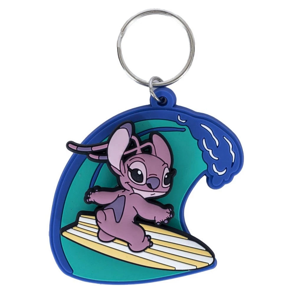 Blue-Pink - Front - Lilo & Stitch Surf PVC Angel Keyring