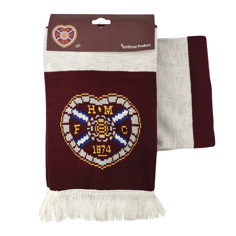 Claret-White - Front - Heart Of Midlothian FC Crest Scarf