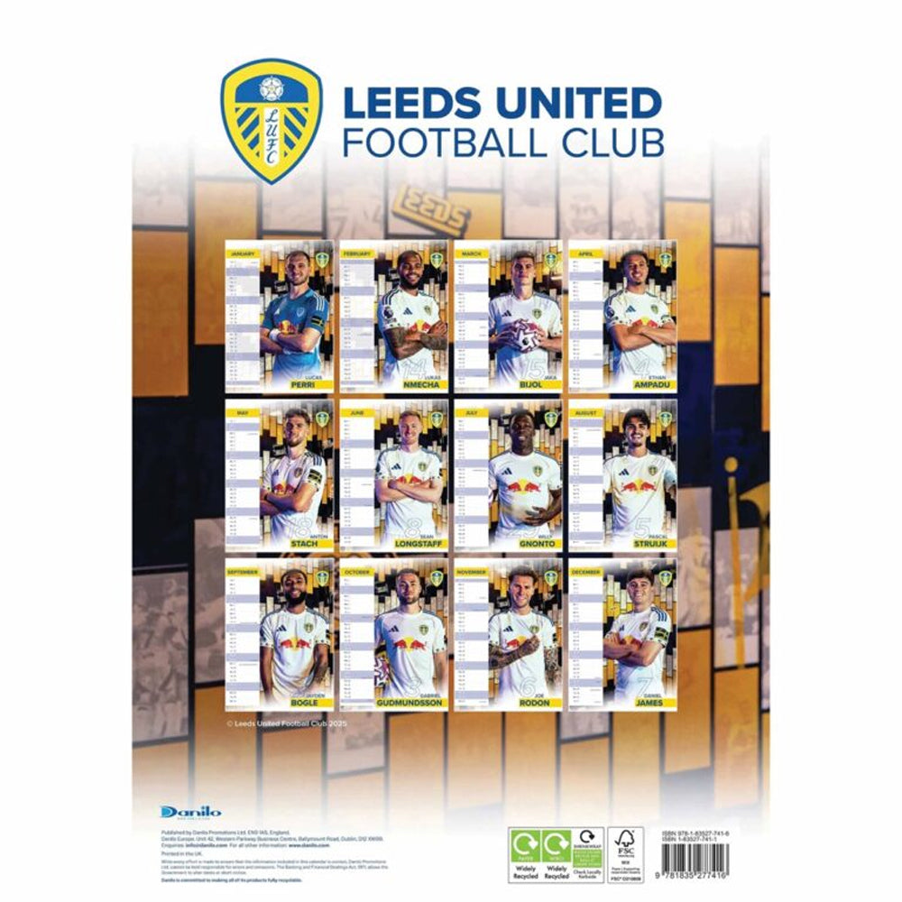 Multicoloured - Back - Leeds United FC 2026 A3 Wall Calendar