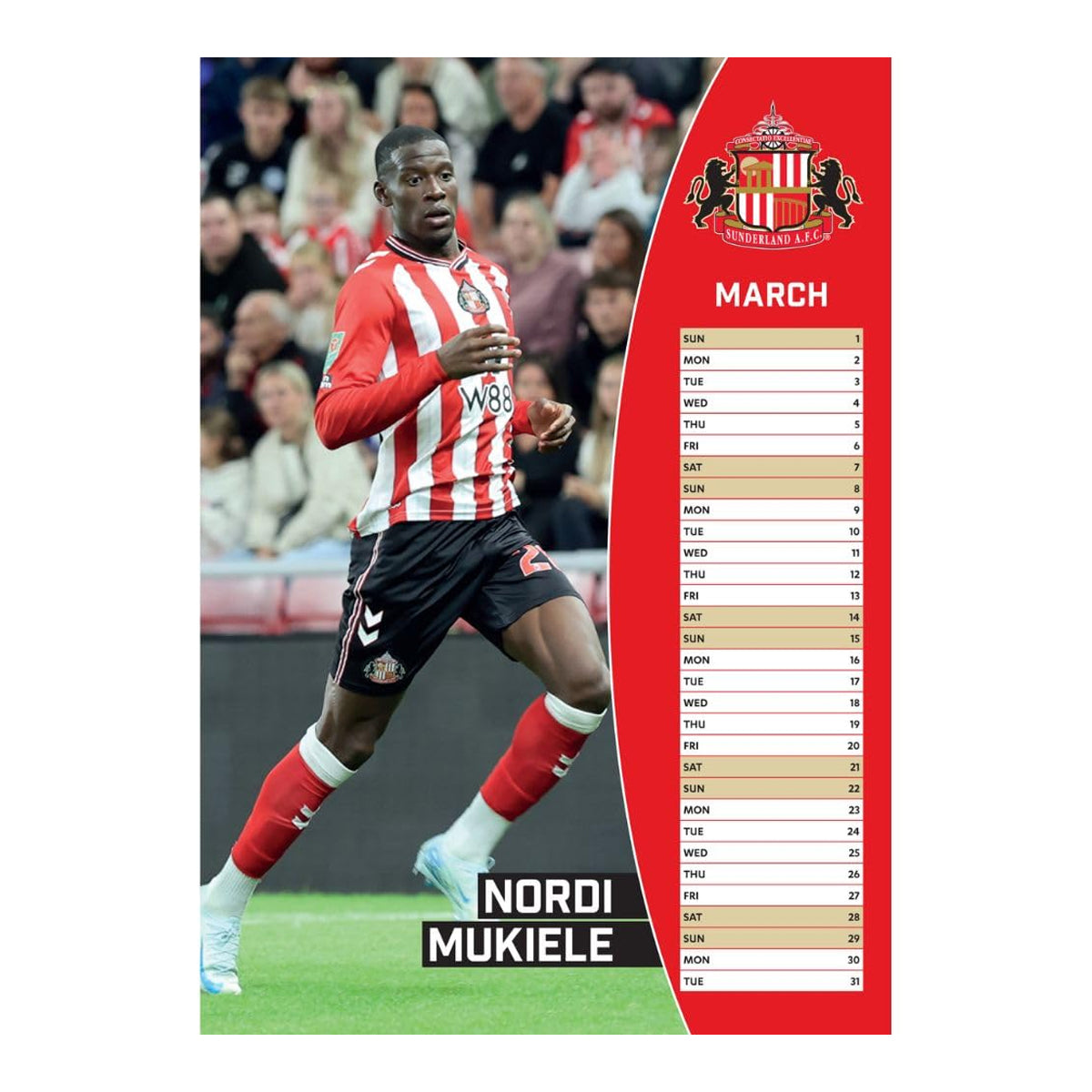 Red-White - Back - Sunderland AFC 2026 A3 Wall Calendar