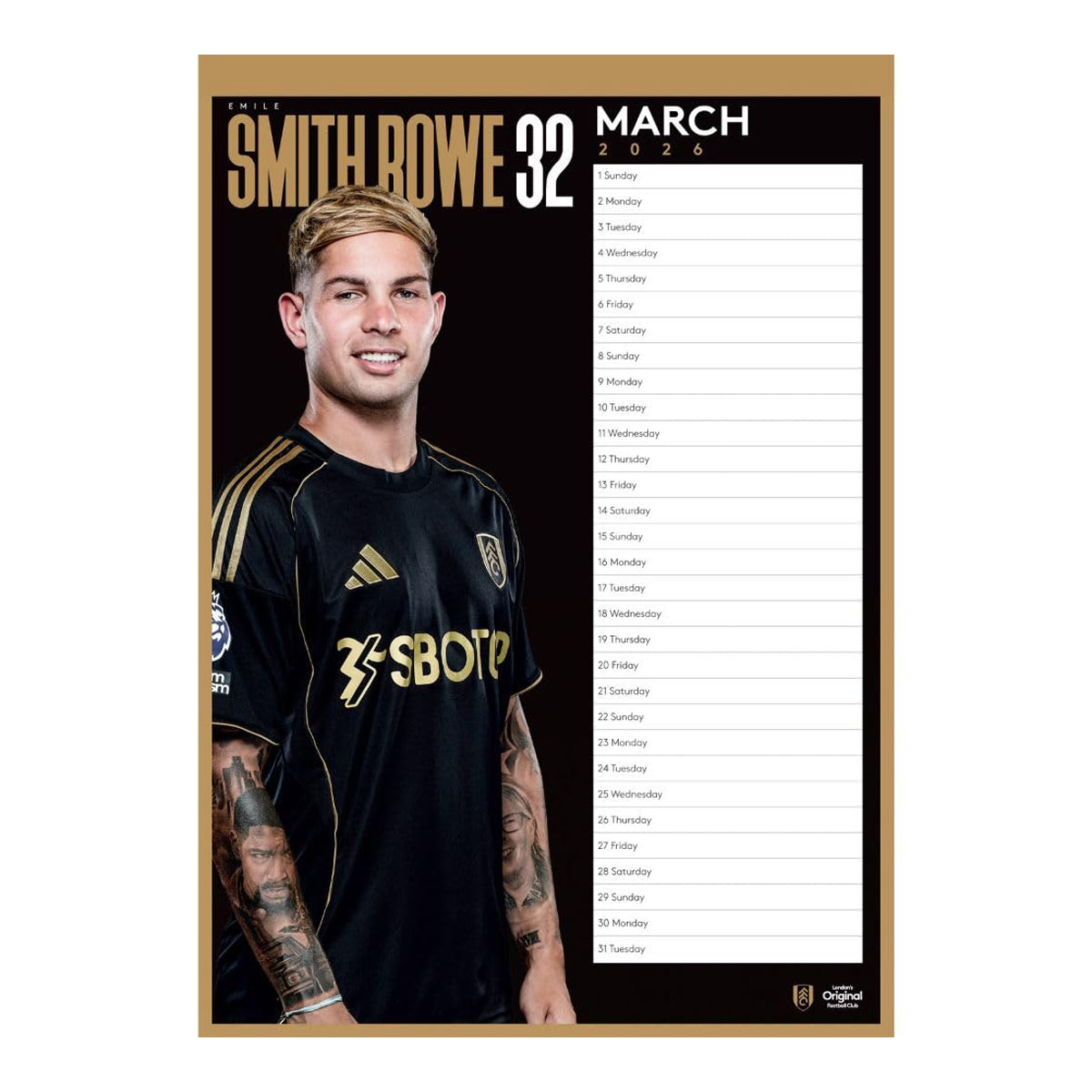 Multicoloured - Back - Fulham FC 2026 A3 Wall Calendar