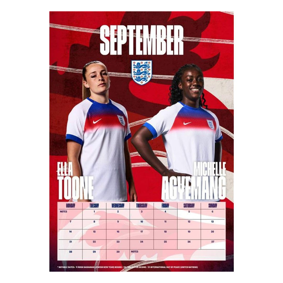 Red-Blue-White - Back - England Lionesses 2026 A3 Wall Calendar