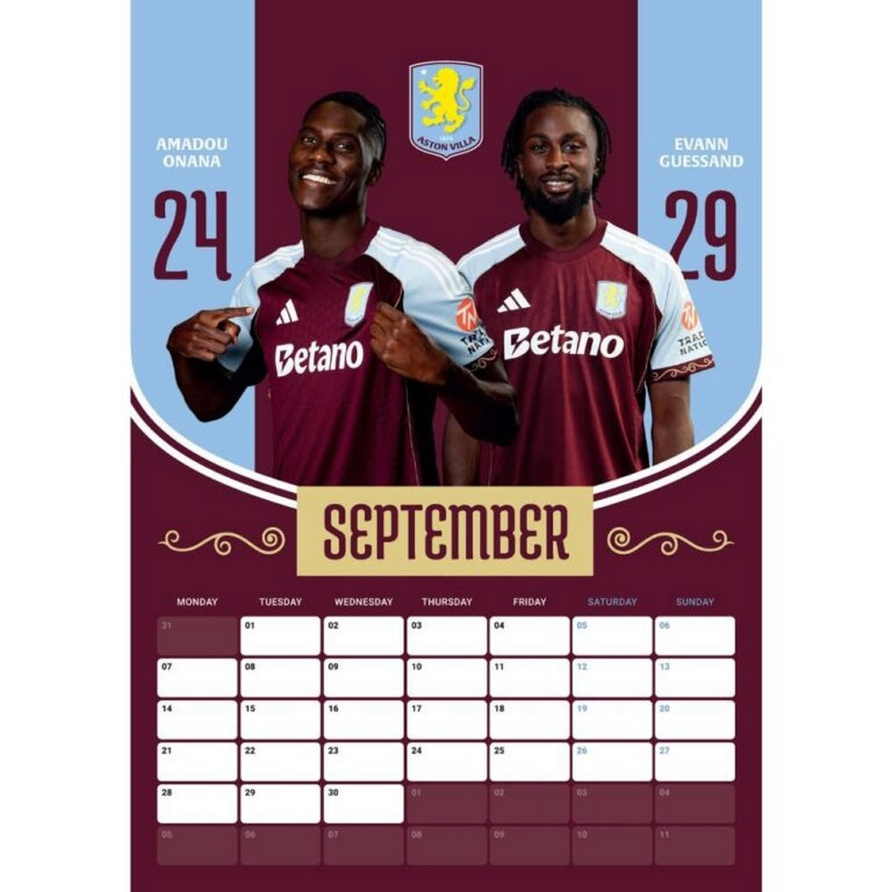 Maroon-Blue - Back - Aston Villa FC 2026 A3 Wall Calendar