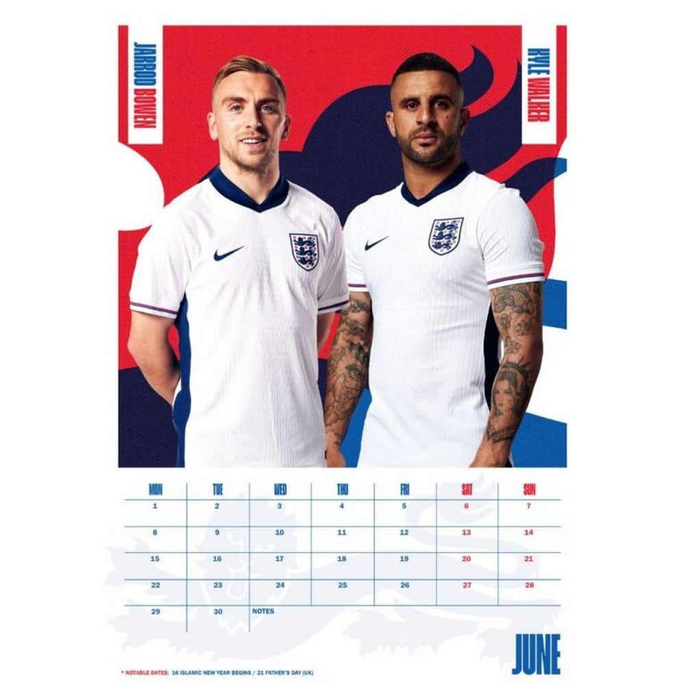 White-Blue-Red - Back - England FA 2026 A3 Wall Calendar