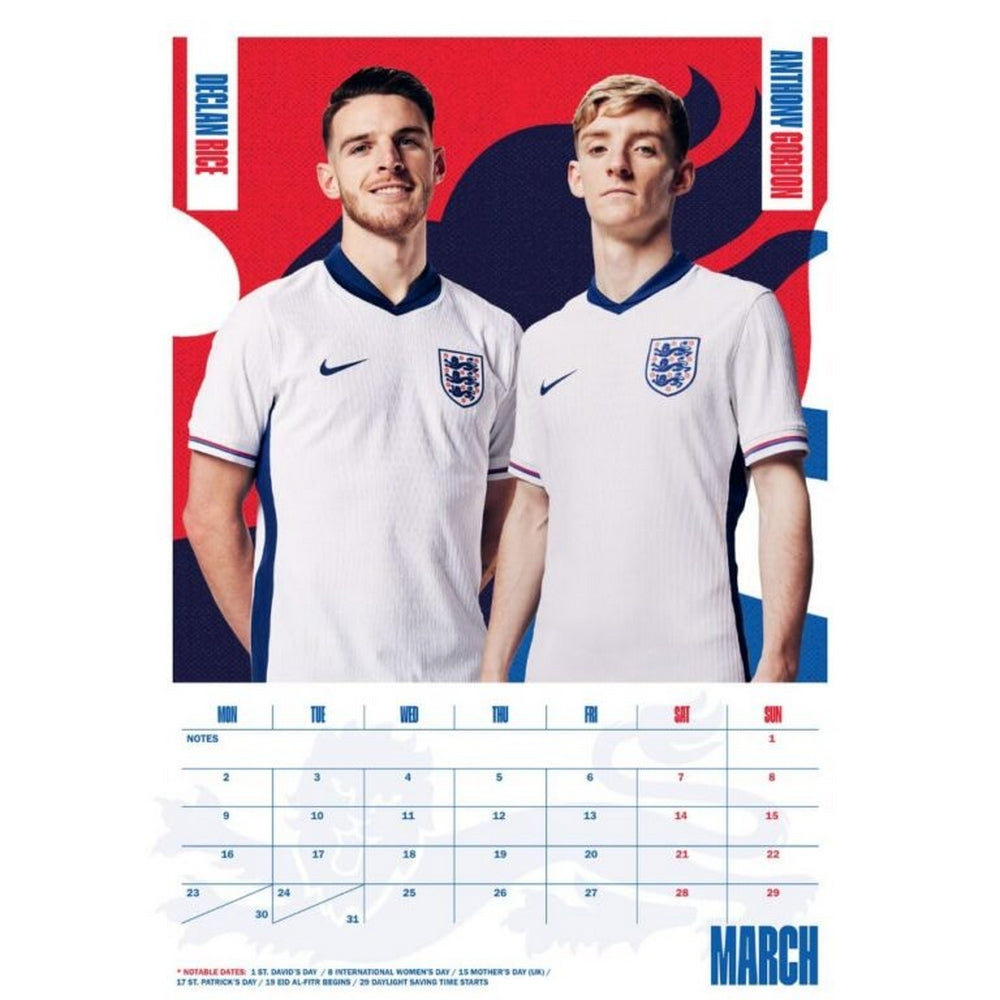White-Blue-Red - Side - England FA 2026 A3 Wall Calendar