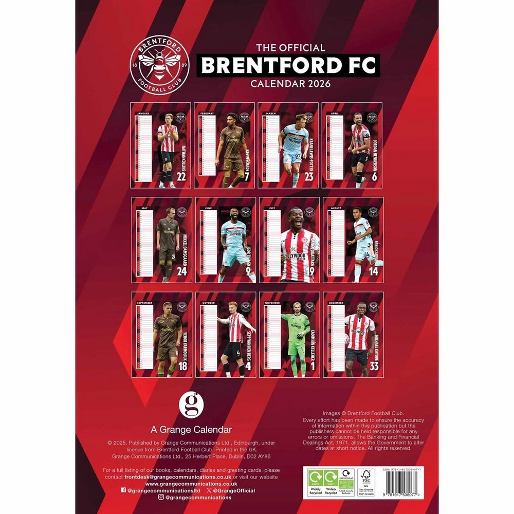 Red-White - Side - Brentford FC 2026 A3 Wall Calendar
