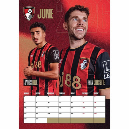 Red-Black - Back - AFC Bournemouth 2026 A3 Wall Calendar