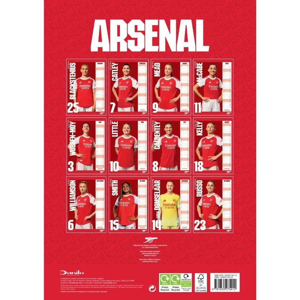 Red-White - Side - Arsenal WFC 2026 A3 Wall Calendar