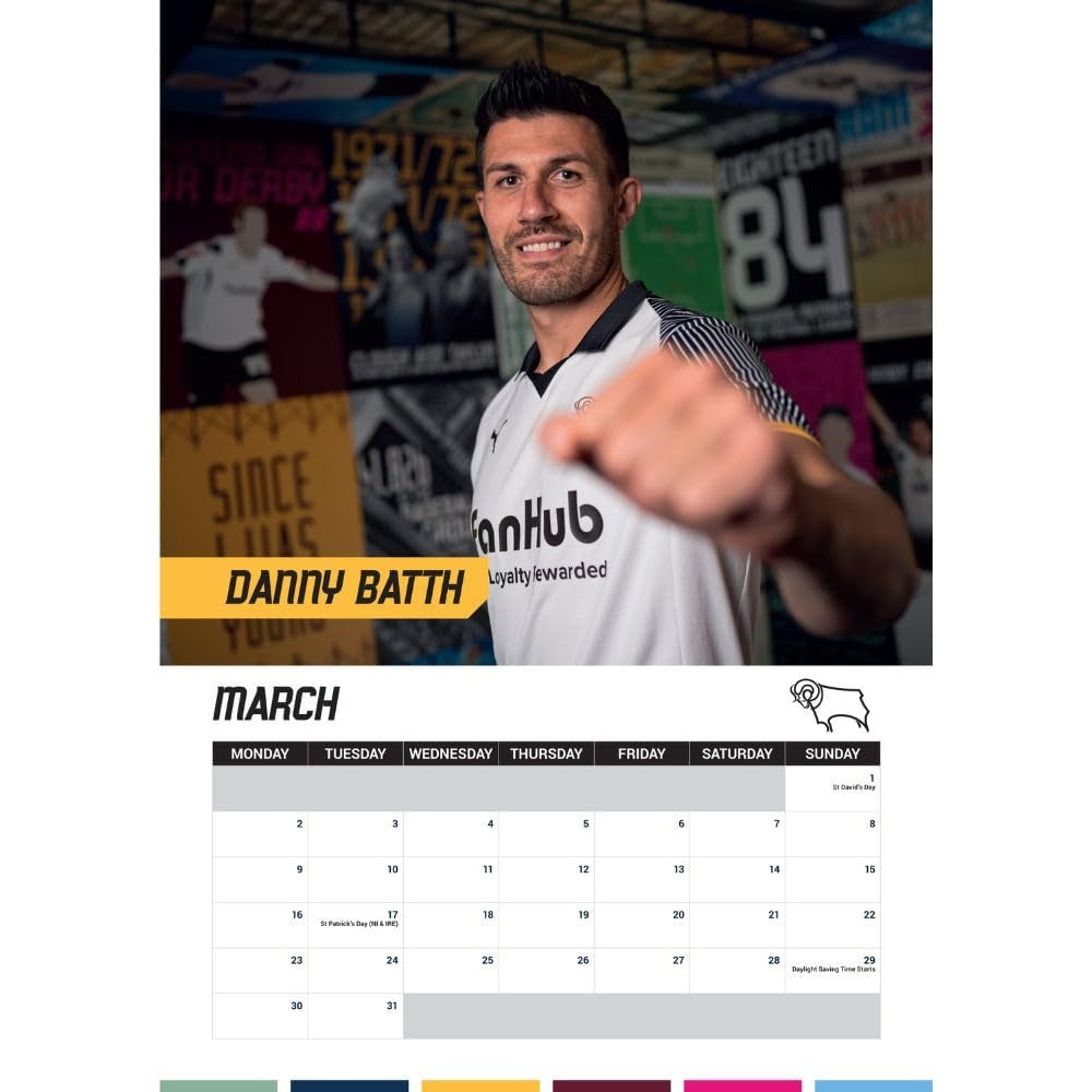 Multicoloured - Back - Derby County FC 2026 A3 Wall Calendar
