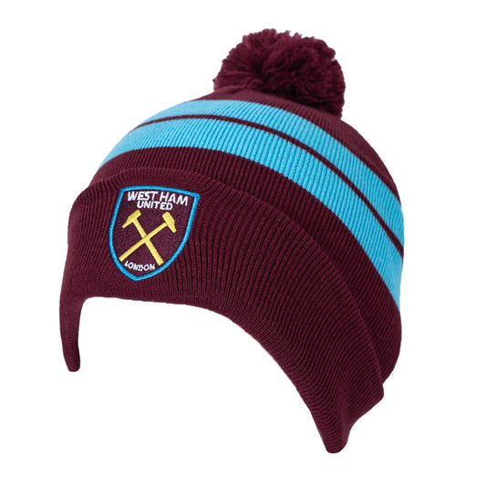 Claret-Sky Blue - Front - West Ham United FC Striped Knitted Ski Hat