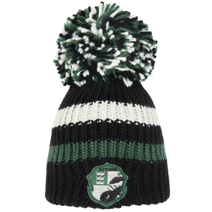 Black-White-Green - Front - Harry Potter Unisex Adult Slytherin Bobble Beanie