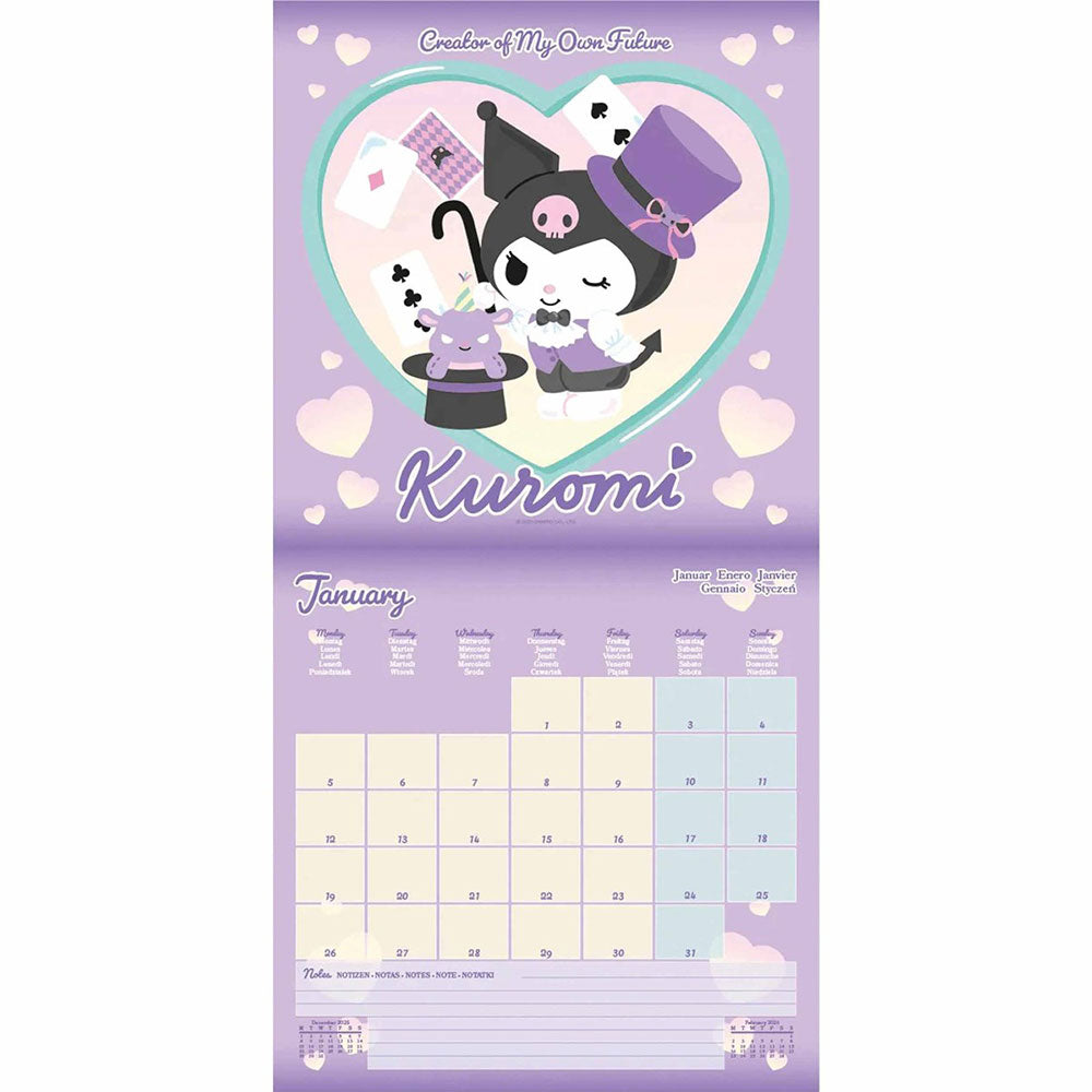 Pink-Purple - Back - Kuromi 2026 Square Wall Calendar