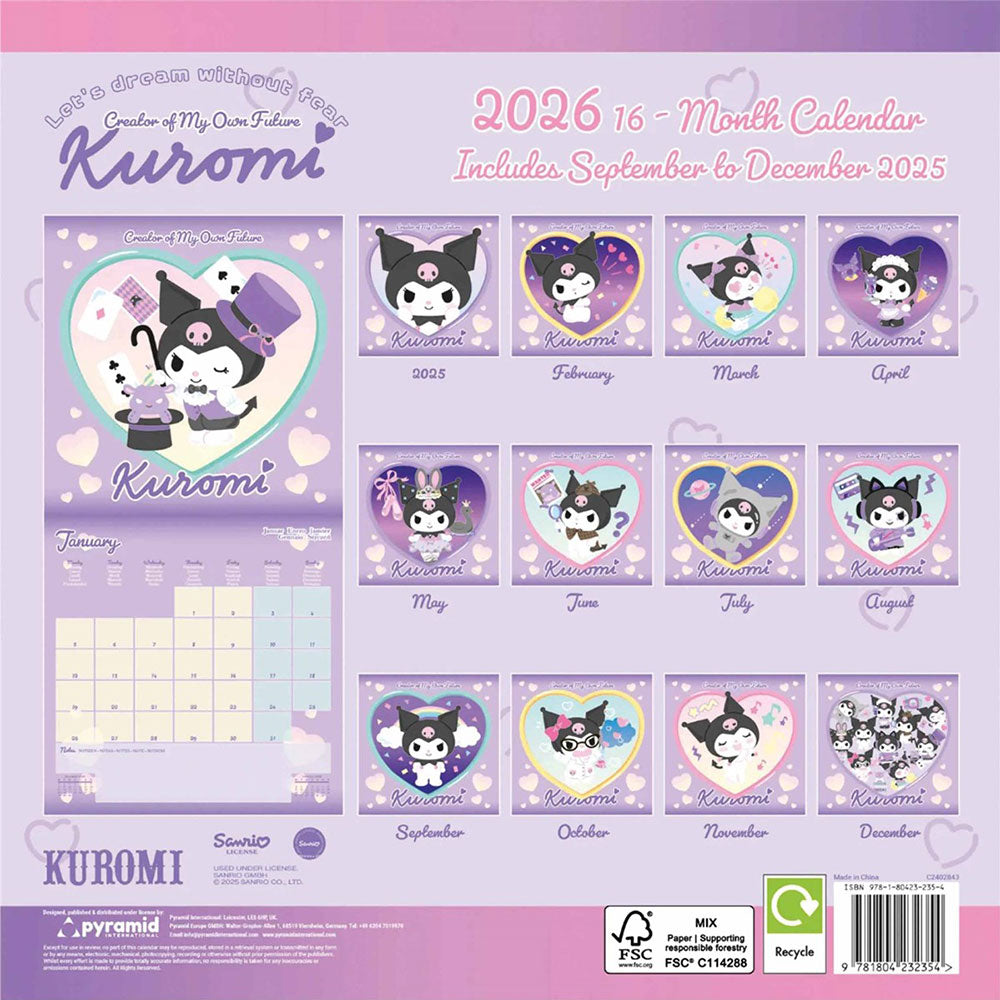 Pink-Purple - Side - Kuromi 2026 Square Wall Calendar