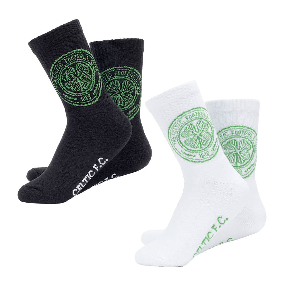 Black-White-Green - Front - Celtic FC Unisex Adult Sports Socks (Pack of 2)