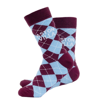 Claret-Sky Blue-Yellow - Back - Aston Villa FC Unisex Adult Dress Socks (Pack of 2)