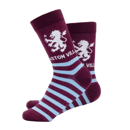 Claret-Sky Blue-Yellow - Side - Aston Villa FC Unisex Adult Dress Socks (Pack of 2)